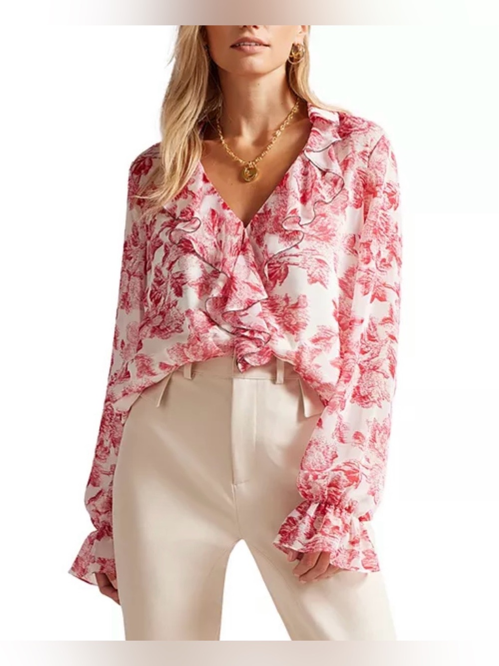 Ted Baker London Laurent Printed Ruffle Blouse Size 10
